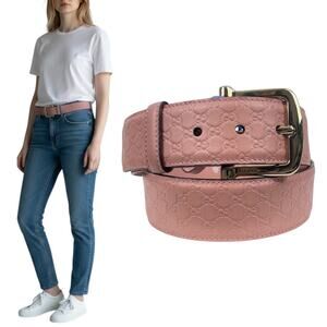 Gucci Microguccissima Monogram Wide Leather Belt Pink Size 85/34